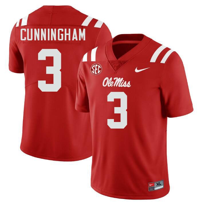 Ole Miss Rebels #3 Caleb Cunningham College Football Jerseys Stitched-Red